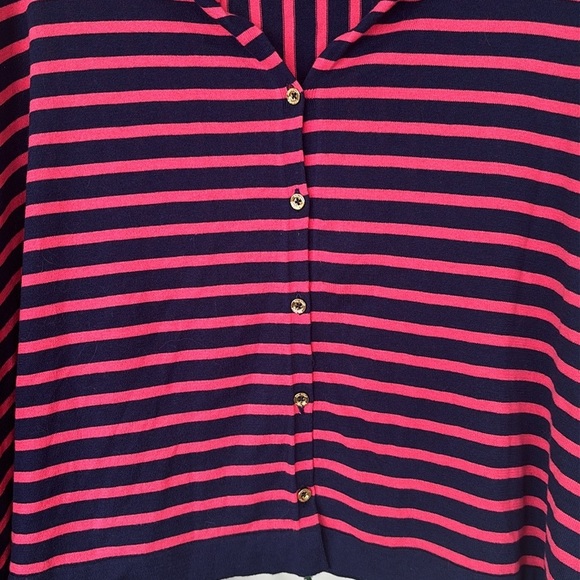 Lilly Pulitzer Red & Blue Striped Button Down Poncho Cape Cardigan Shrug - Picture 2 of 15